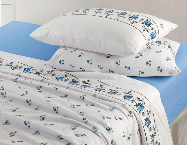 Rosebud Flannelette Sheet Set - Blue - Single