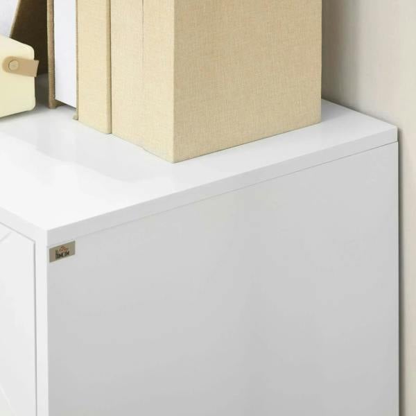 White sideboard cabinet top with smooth surface and protective corner edge