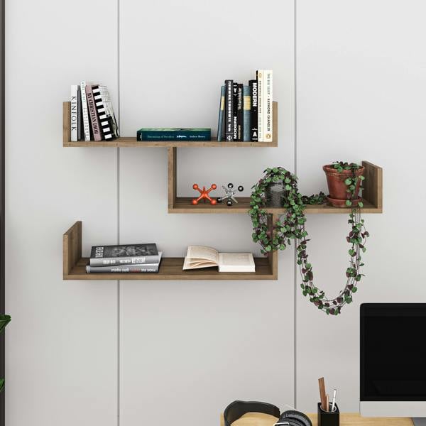 Decortie Modern Tibet Wall Mounted Shelf Floating Bookcase Display Unit 66.5x119x22cm
