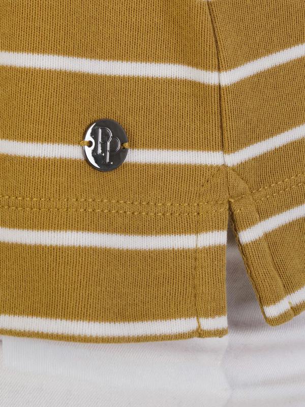PennyPlain Notch Neck Stripe Top - Apple/ivory