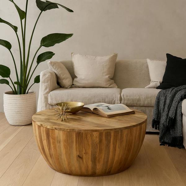 Wyld Haus London Natural Mango Wood Drum Coffee Table