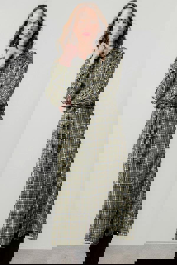 Lily & Me Anya Organic Brushed Cotton Midi Shirt Dress Multicoloured