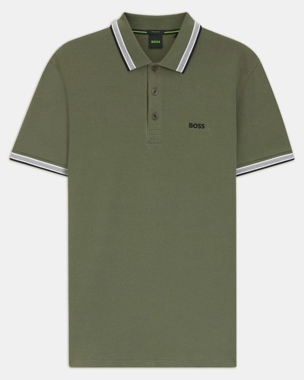 BOSS Green Paddy Mens Cotton-Piqué Polo Shirt with Contrast Logo - Dark Beige 258