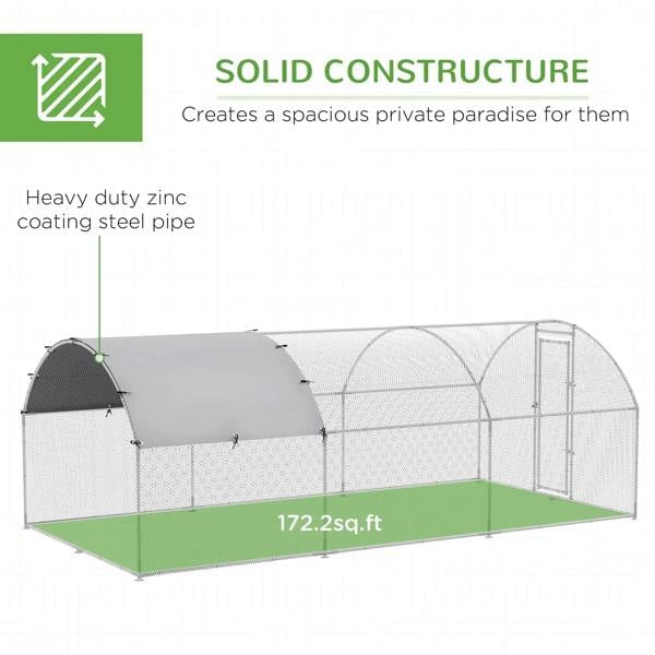 Galvanized steel tube frame chicken coop with arched solid cover and mesh walls
