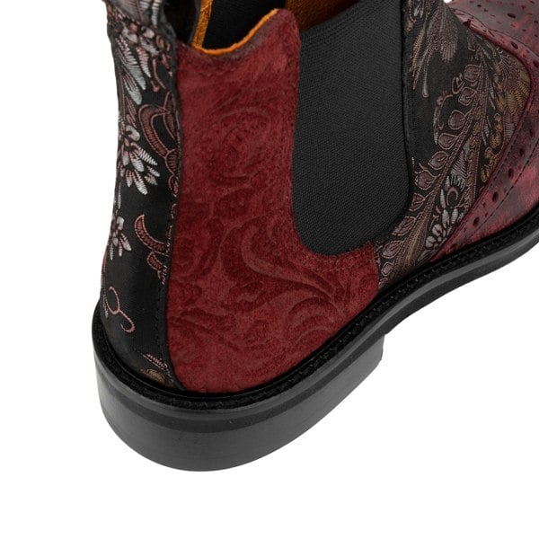 Embassy London Mamacita - Floral & Burgundy - Women's chelsea boot with wingtip brogue detail