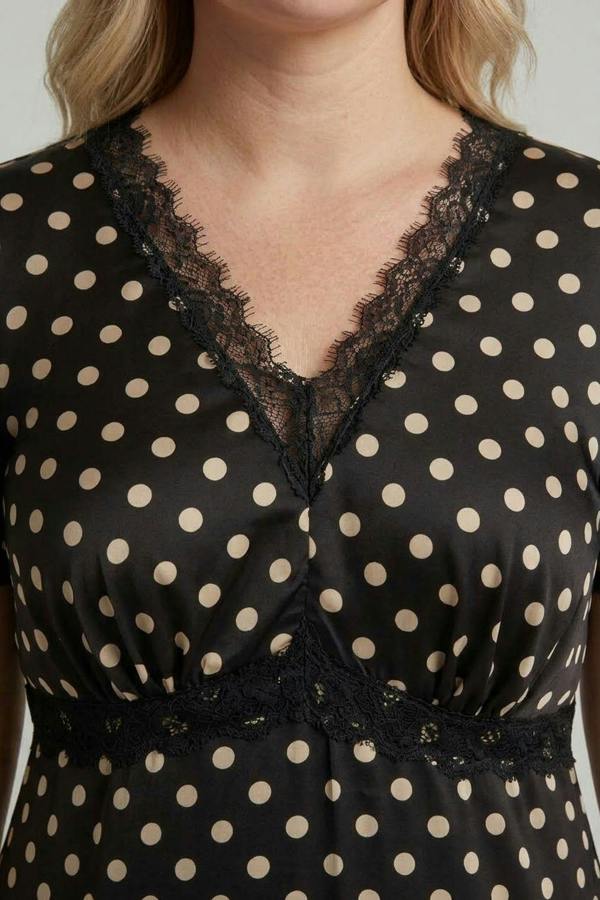 Black | Curve Polka Dot Lace Empire Midi Dress