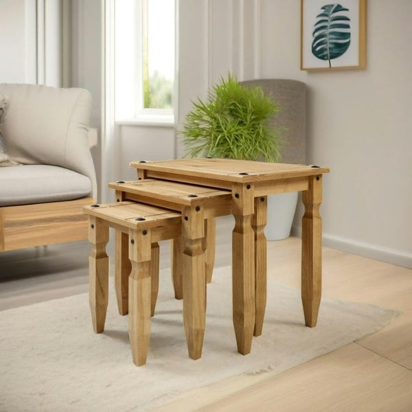 Rafaelo Mobilia Set Of 3 Pine Nesting Tables Natural Brown