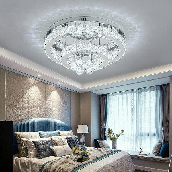 Double Tier Round Crystal Celling Light Living and Home