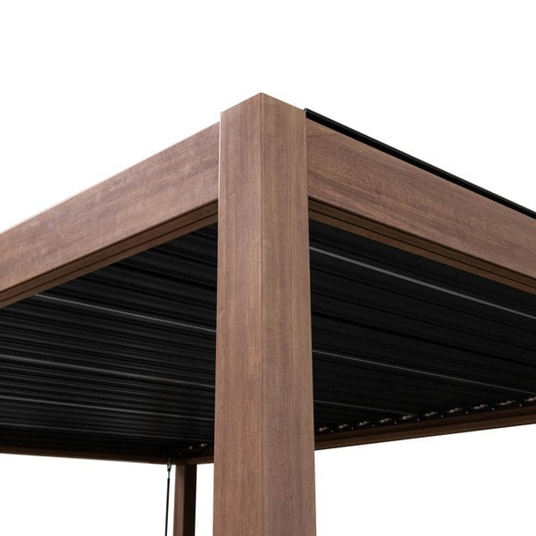 Jardi Wood Effect Aluminium Pergola With LED Lights - 4m x 3m
