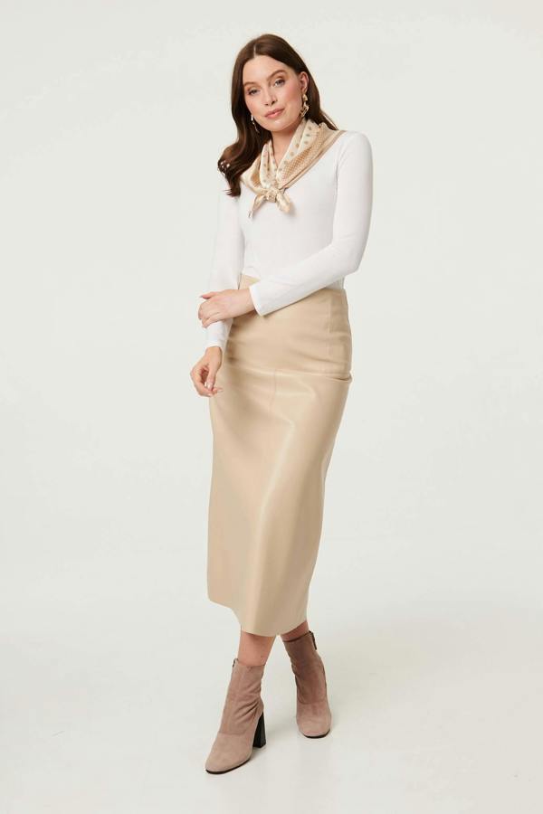 Brown | Polka Dot Print Satin Texture Scarf