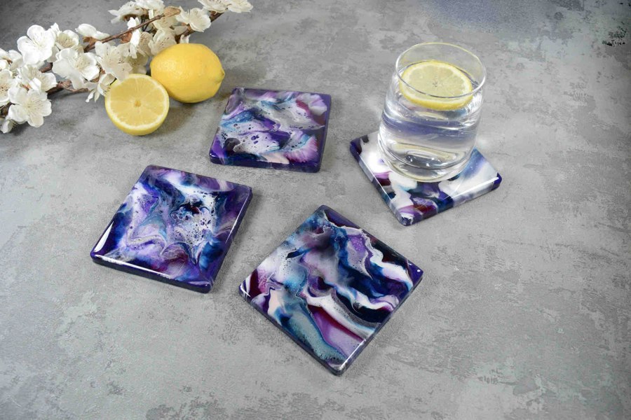 Kate Chesters Art Purple Drinks Coasters Set of 4