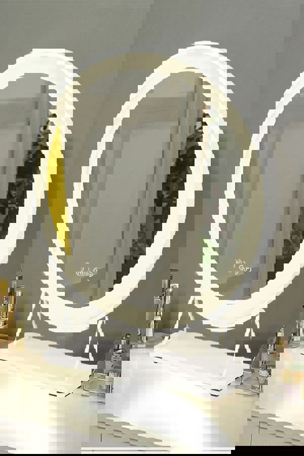 Living and Home Hollywood Makeup Mirror 3 Color Modes with LED Lights Desktop Round Vanity Mirror