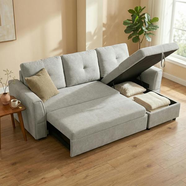 HOMCOM 3 Seater Sofa Bed, Convertible Pull Out Sofa with Storage - Grey