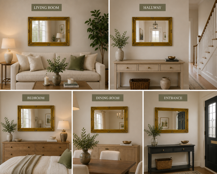 Downton Interiors Large Antique Gold Wood Frame Wall Mirror 90cm x 65cm