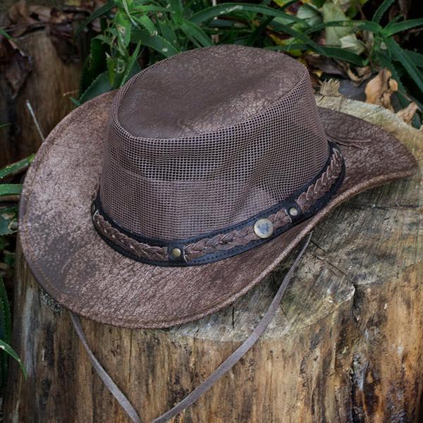 Wombat Leather Wilds Air Foldable Brown Leather Hat