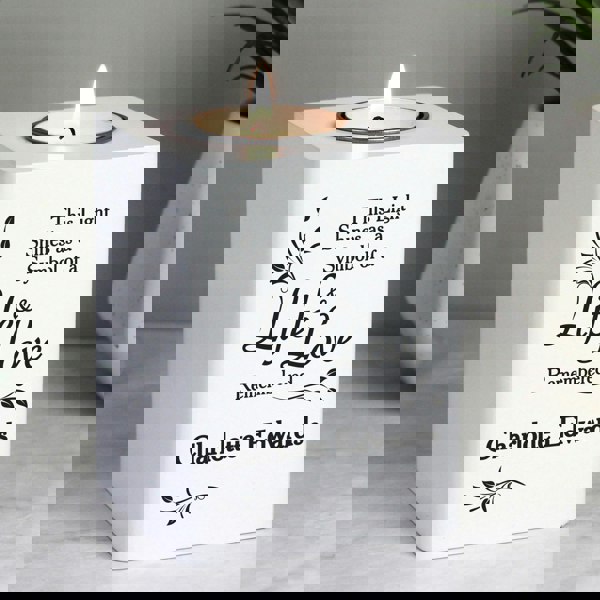 Personalised Memento Company Personalised Life & Love White Wooden Tea Light Holder