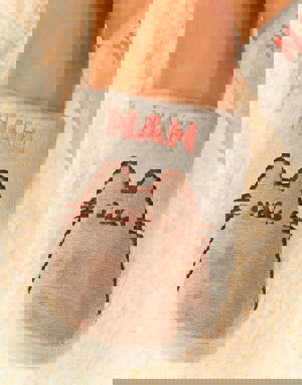 Pusheen Womens Beige Pusheen OR Nah Embroidered Graphic Mule Slippers