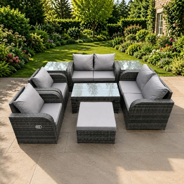 Fimous 8 Piece Rattan Garden Furniture Set Outdoor Patio Sofa, Table and Chairs Garden Table Footstools Ideal for Balcony, Outdoor & indoor Patio Set