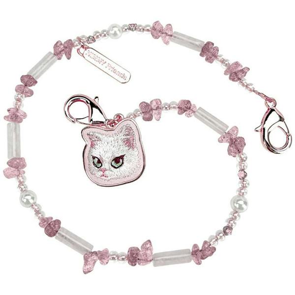 Nimmy Friends Nimmy Big Eye Cute Pet White Cat Mobile Phone Chain Bag Charm Crystal Bracelet Pink - N-CXMC-SL-04