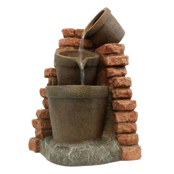 Gardenwize Solar Powered Corner Brick Wall Water Feature with Battery Backup