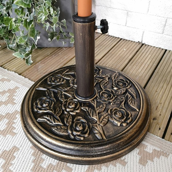 Samuel Alexander 9kg 45cm Diameter Bronze Parasol Bases Heavy Duty Cast Iron Effect Floral Rose Design