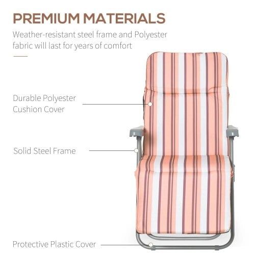 Bobobiy Reclining Garden Chair Set of 2, 5-Level Adjustable Zero Gravity Chairs with Cushions, Orange Stripe
