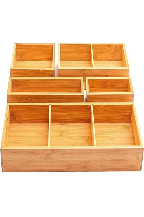 Dyzi 5 Piece Bamboo Drawer Organiser with Adjustable Compartments