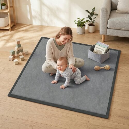 AIYAPLAY Baby Play Mat, 3CM Thick Foam Playmat Rug, 127 x 127 cm, Dark Grey
