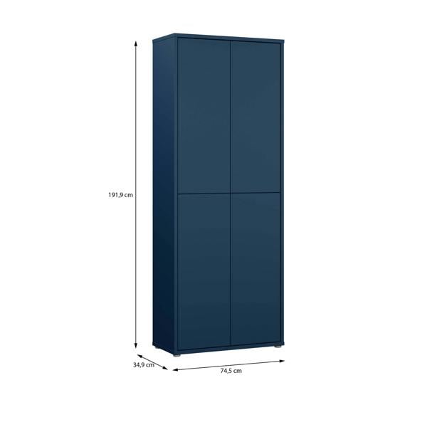 Furniture To Go Alice Springs Tall Shoe Cabinet with 4 Doors Push-to-Open in Night Blue