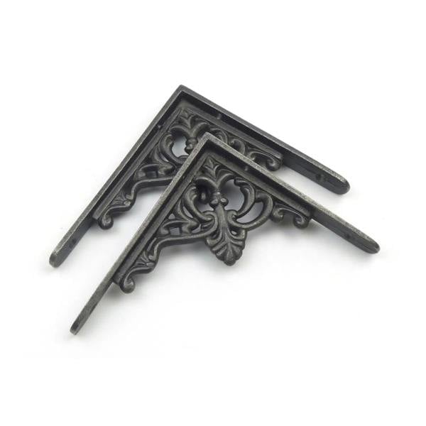 Pair of Antique Cast Iron Scroll Leaf Shelf Brackets - 115mm x 130mm