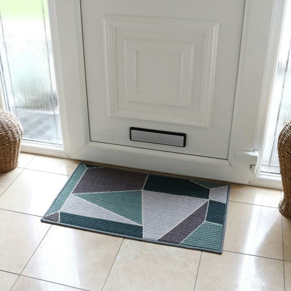 JVL Fiora Machine Washable Door Mat, 44x75cm, Duck Egg