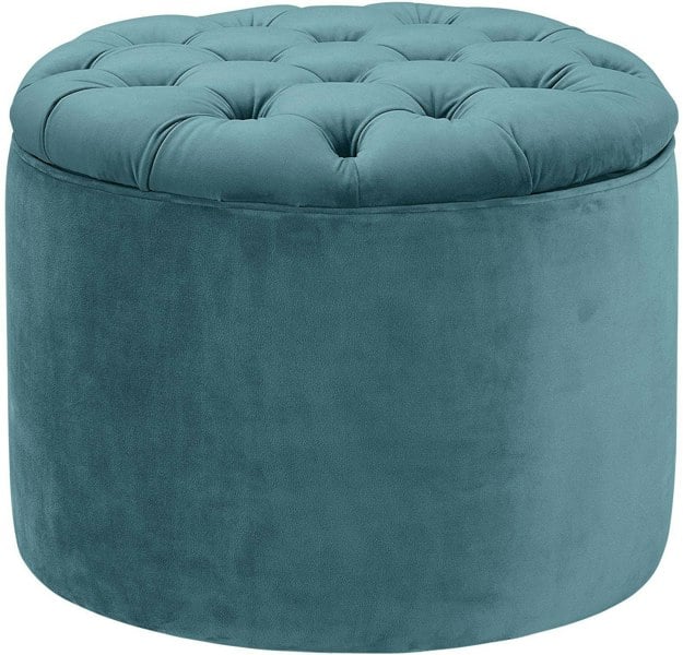 Furniture Edit Queen Sea Blue Velvet Storage Ottoman Footstool