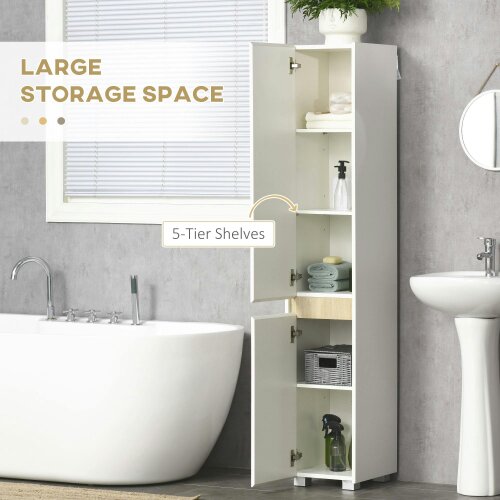 Wyld Haus Moka Tall Freestanding Bathroom Cabinet With 5 Tier Adjustable Shelving White