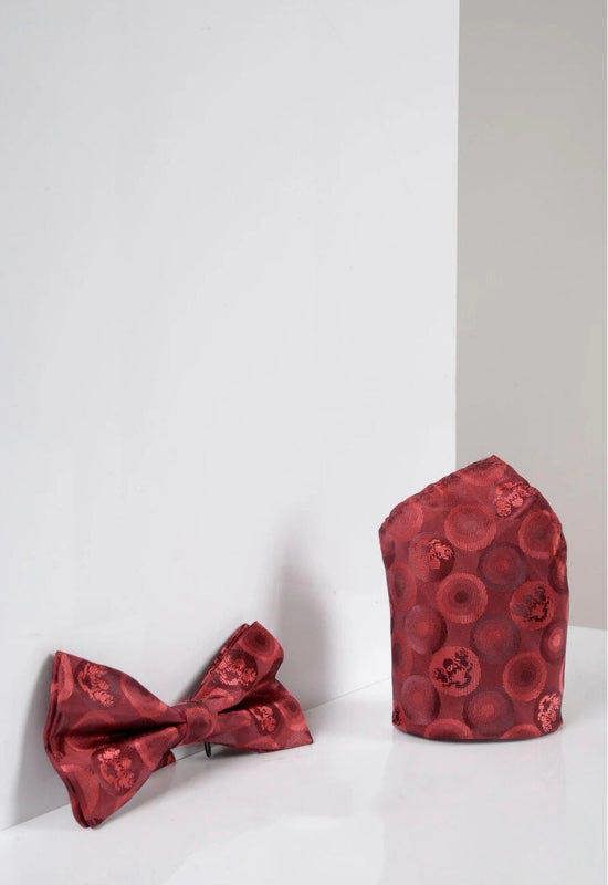 MARC DARCY Bubbles Bow Tie & Pocket Square Set - Wine