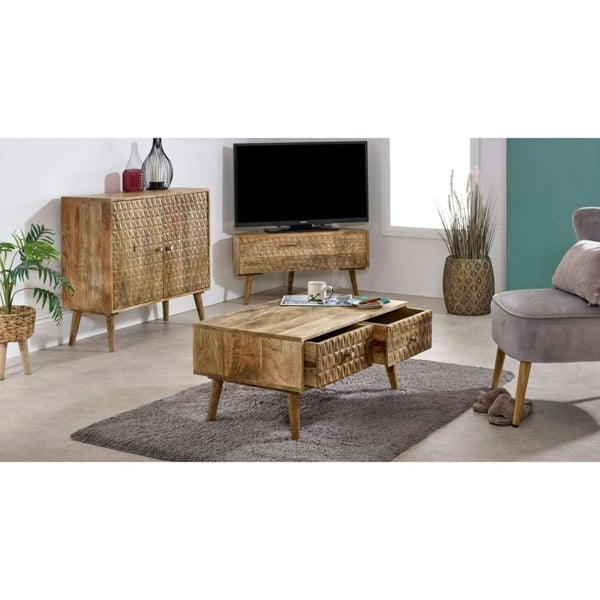 IH Design Zenon Light Mango Wood Coffee Table with 2 Drawers