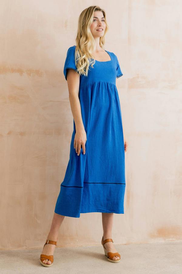 Lily & Me Iris Linen Blend Midi Dress Cobalt