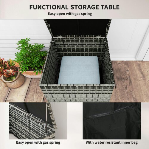 Wyld Haus Vaveyo Rattan Grey 7 Seater Outdoor Sofa Set With Storage Tables And Cushions