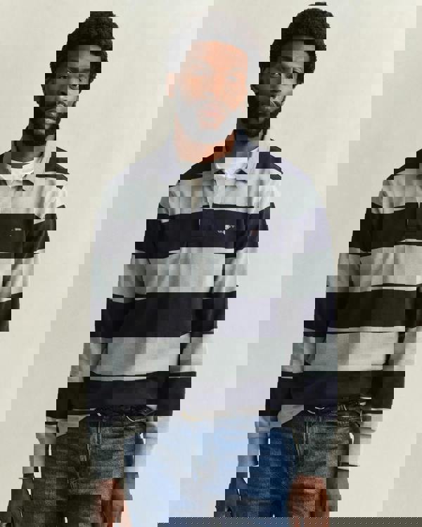 GANT Mens Regular Fit Chambray Stripe Heavy Rugger - 10 Ceramic Grey