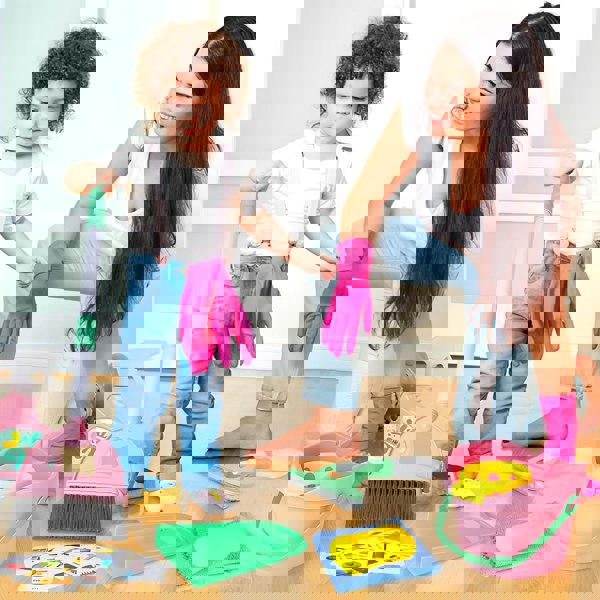 deAO Toys Kids Cleaning Trolley Set Housekeeping Pretend Play Set with Broom, Mop, Brush Dustpan Fun Cleaning Toys for Boys & Girls Aged, Perfect Gift