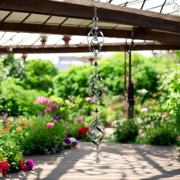 EDH Door Hardware Triple Stainless Steel Spiral Spinner – 57cm x 9cm x 9cm | Elegant Garden Wind Spinner | Durable Outdoor Décor for Patios, Gardens