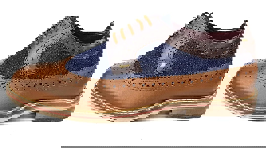 Frank James Lambeth Two Tone Leather Canvas Formal Casual Mens Brogue Shoes