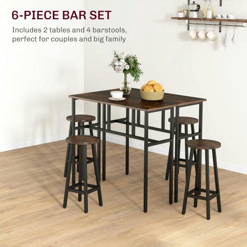 Wyld Haus Halulo Wooden Rustic Brown 6 Piece Counter Bar Dining Set With Multiple Layout Options