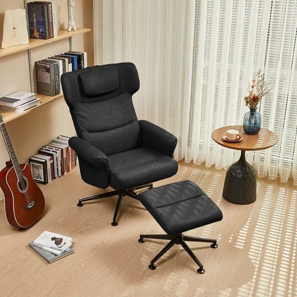Black/Grey/Brown Faux Leather Swivel?Armchair with Footstool Living and Home