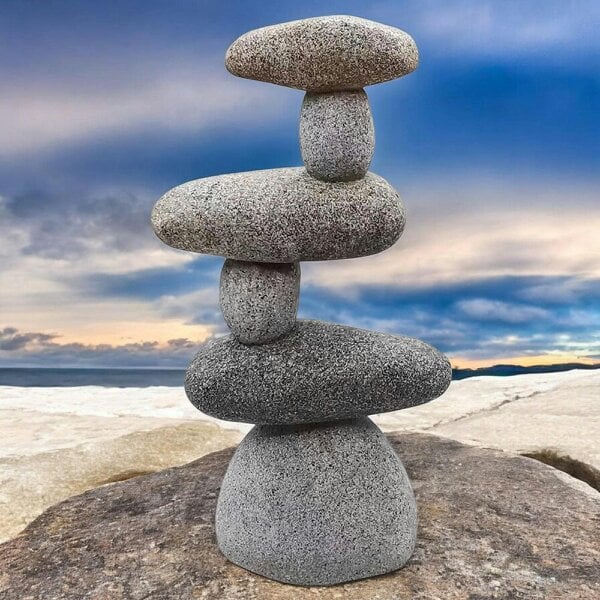 EDH Door Hardware Resin 6 Stone Cairn Sculpture – 30.5cm x 16.5cm x 9cm | Zen Garden Rock Stack for Outdoor & Indoor Décor