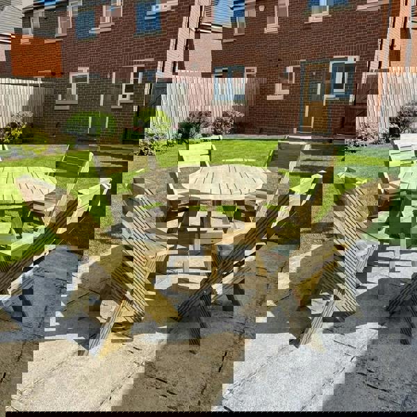 Arbor Garden Solutions DeckFusion Wooden Rounded Picnic Table and Four Chairs Set