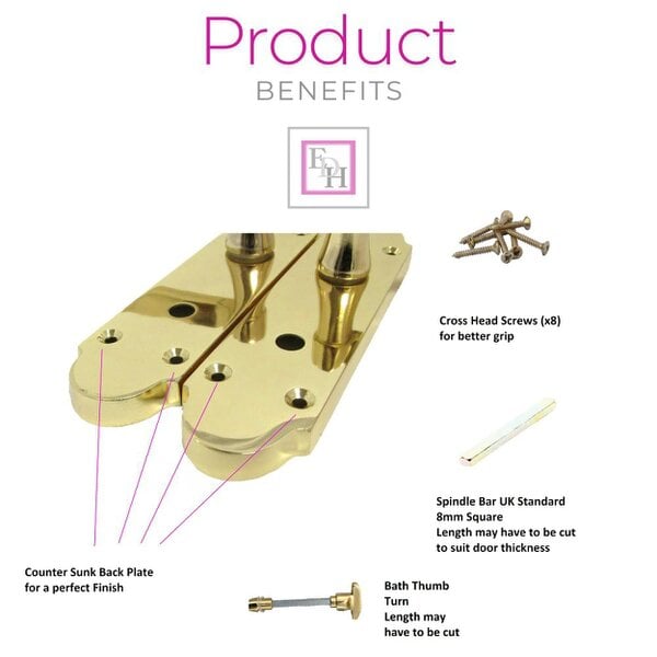 EDH Door Hardware Brass Finish Epsom Victorian Scroll on Shaped Back Plate Lock Door Handle