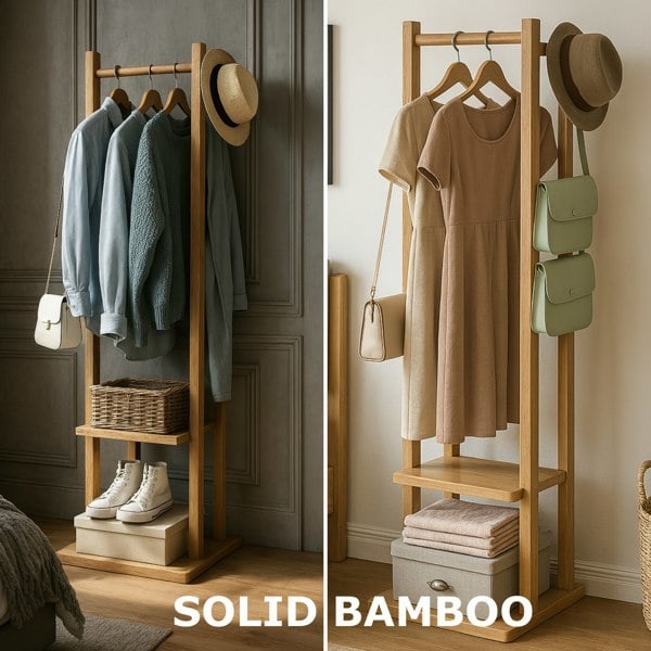 BMBO Narrow Wooden Clothes Rail With 2 Shelves