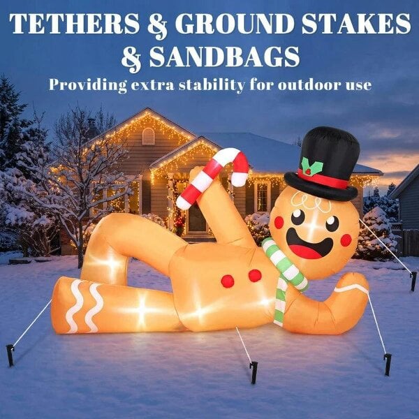 Bobobiy 9.8ft Giant Christmas Inflatable Gingerbread Man Side-Lying, Outdoor Blow Up Christmas Decoration with LEDs, Bag