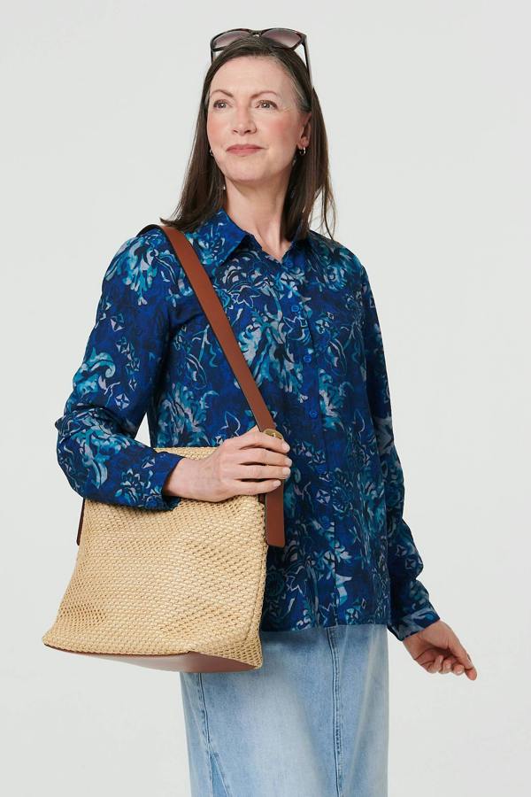 Navy | Floral Long Sleeve Collared Shirt