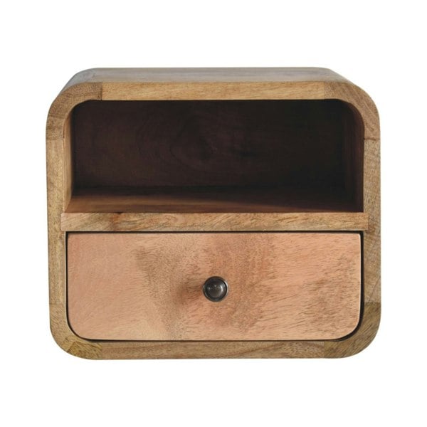 Artisan Furniture Solid Wood Extra Mini Wall Mounted Curved Oak-ish Bedside with Open Slot